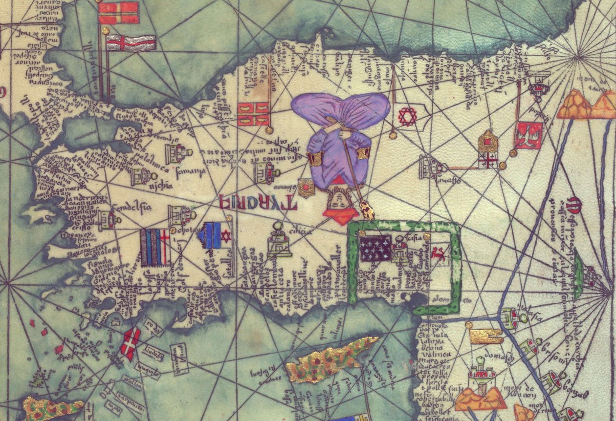 Itä-Euroopan kartta, näkymä etelästä. Katalonian Atlas-kopio tekijältä Unbekannt
