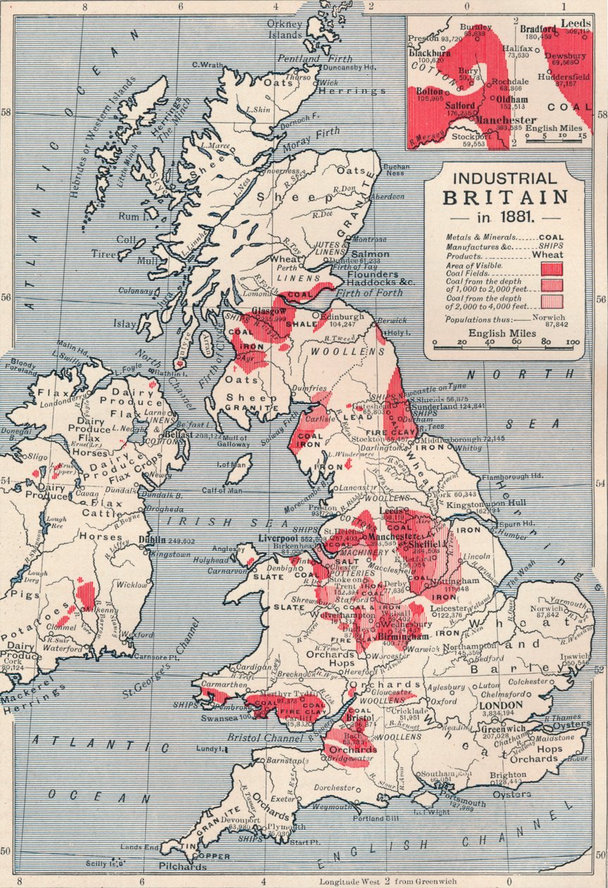 Teollisen Britannian kartta vuosina 1881, 1906 tekijältä Unbekannt