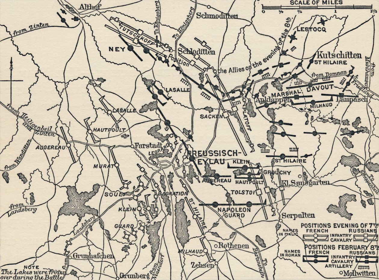 Kartta Eylaun taistelusta, 1807, 1896 tekijältä Unbekannt