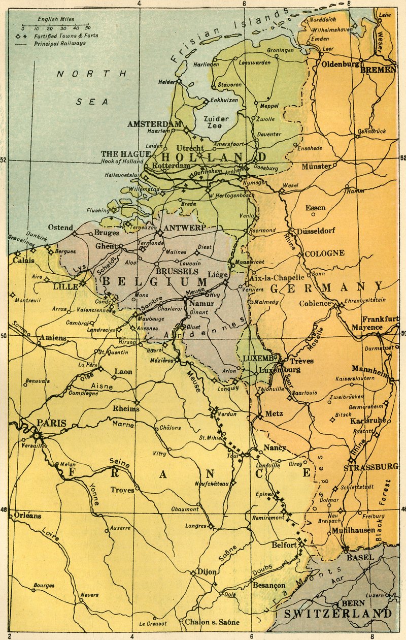 Belgian rajan kartta linnakkeineen, 1919. tekijältä Unbekannt
