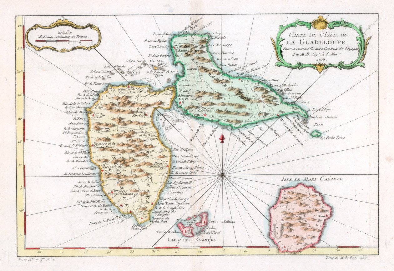 Karibian Guadeloupen saaren kartta, c1764 tekijältä Unbekannt