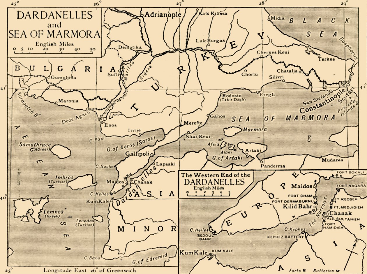 Dardanellien ja Marmaranmeren kartta, c1914, 1920. tekijältä Unbekannt