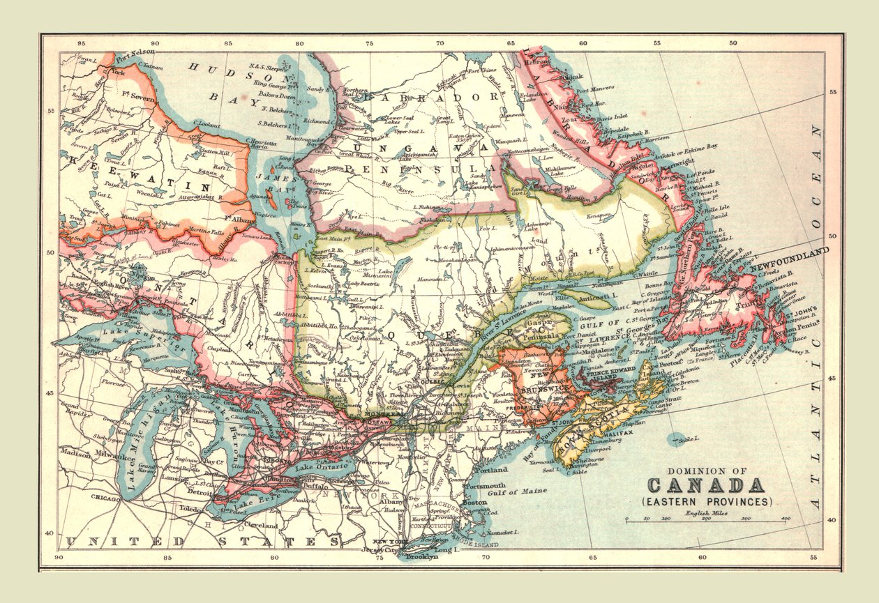 Kartta Kanadan Dominionista, itäisistä provinsseista, 1902. tekijältä Unbekannt