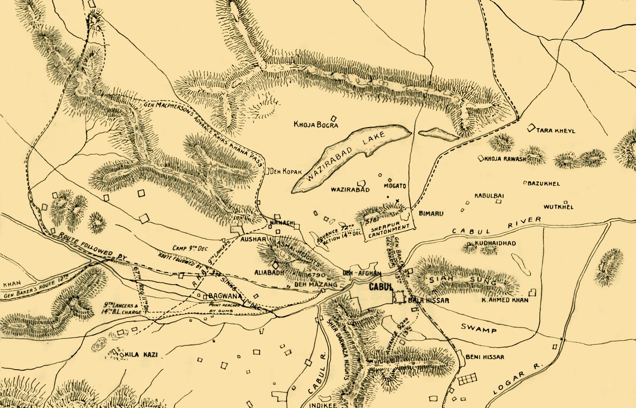 Kartta taisteluista Chardehin laaksossa, 1901. tekijältä Unbekannt