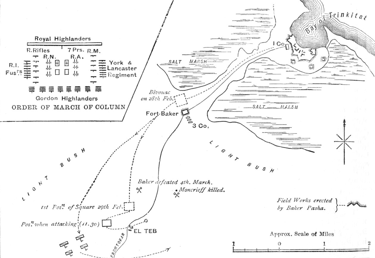 Maaliskuun kartta El Tebiin, 28.-29.2.1884, c1881-85 tekijältä Unbekannt