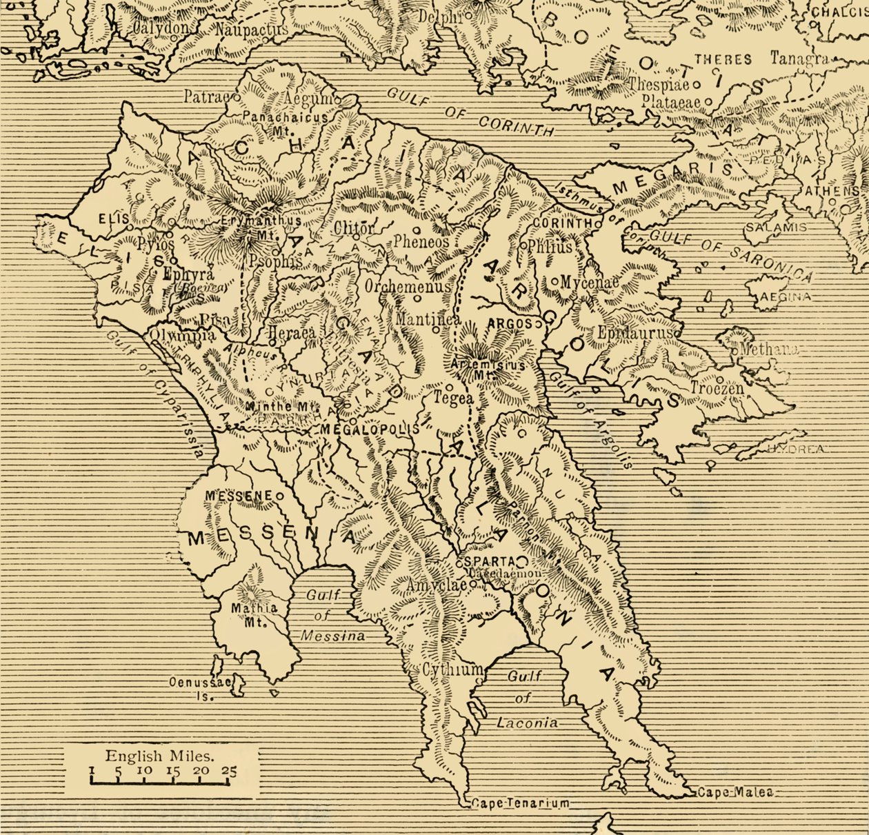 Peloponnesoksen kartta, 1890. tekijältä Unbekannt