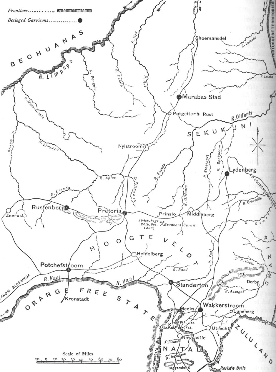 Kartta Transvaalin sotateatterista, n. 1880 tekijältä Unbekannt