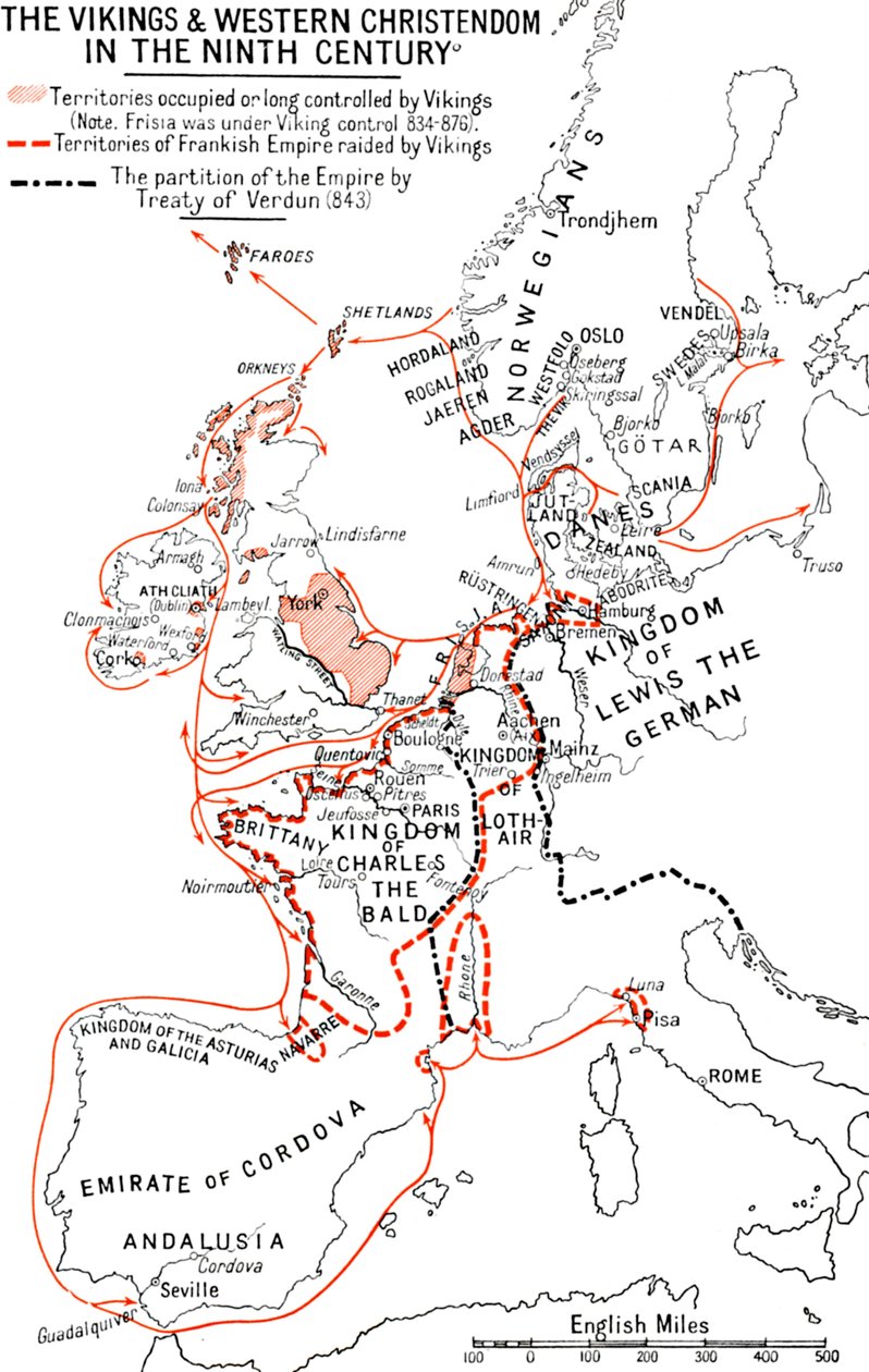 Kartta viikinkeistä ja läntisestä kristikunnasta yhdeksännellä vuosisadalla, 1935 tekijältä Unbekannt
