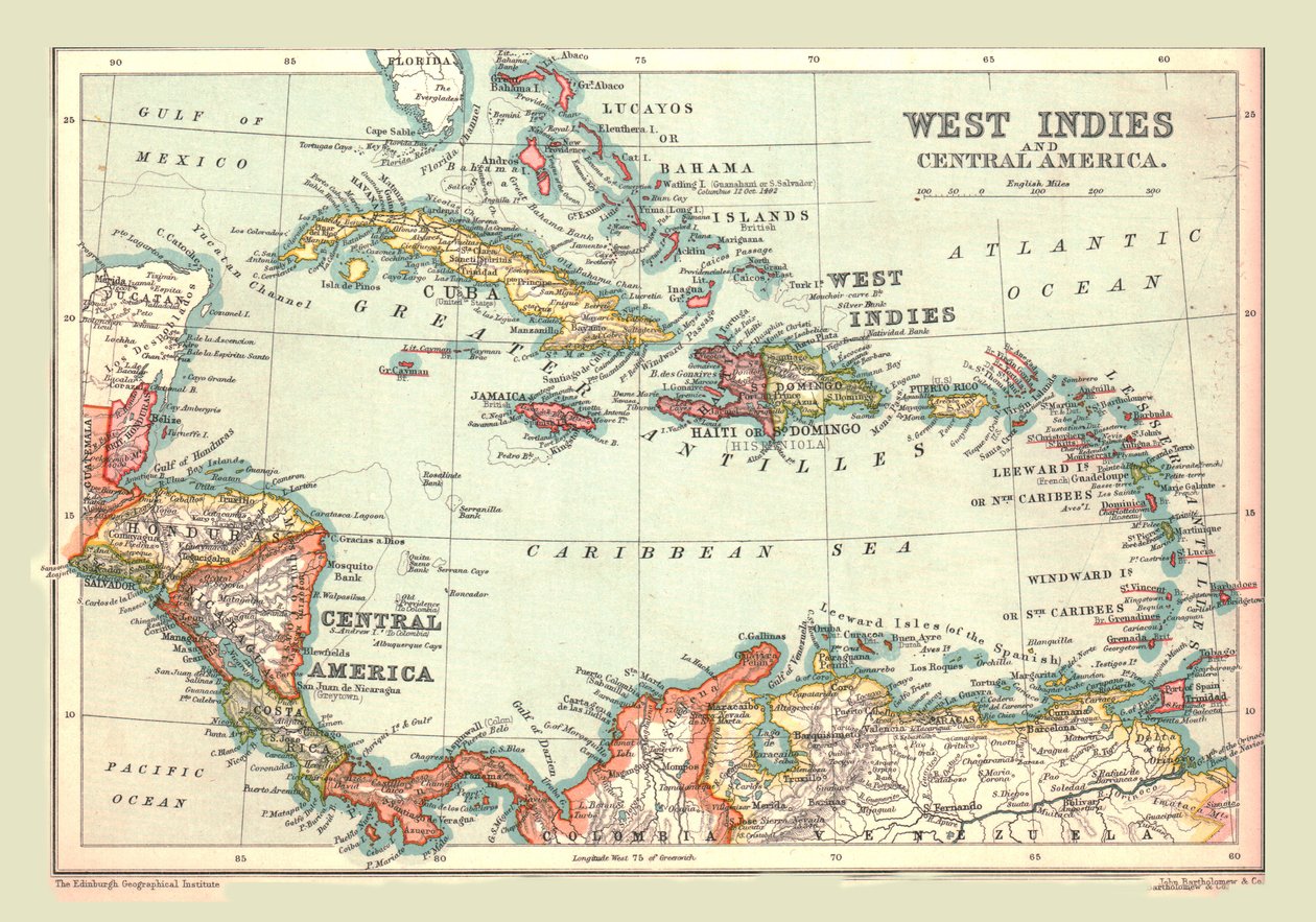 Länsi-Intian ja Keski-Amerikan kartta, 1902. tekijältä Unbekannt