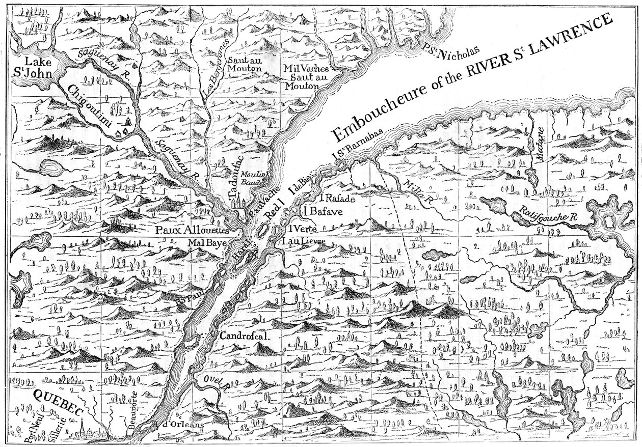 Kartta St Lawrence-joen suunnasta Quebeciin asti, 1730 c1880 tekijältä Unbekannt
