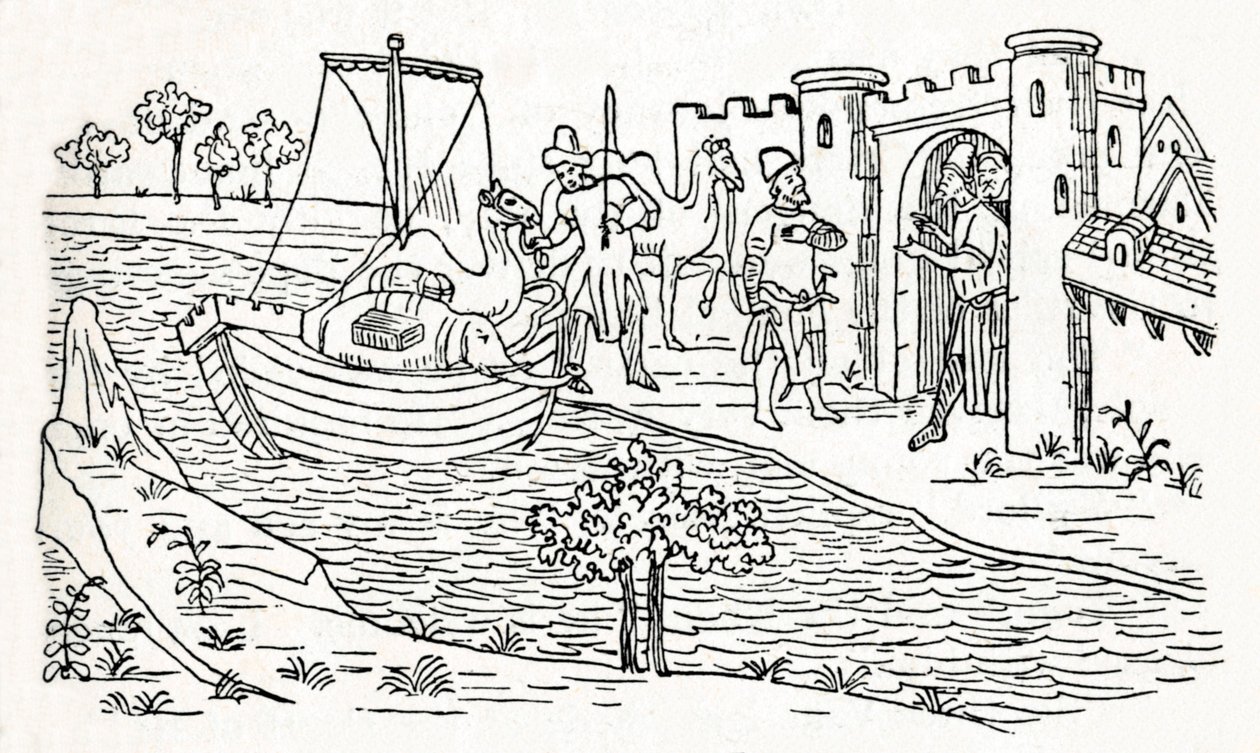Marco Polo Lands Ormuzissa, c1300, 1912 tekijältä Unbekannt