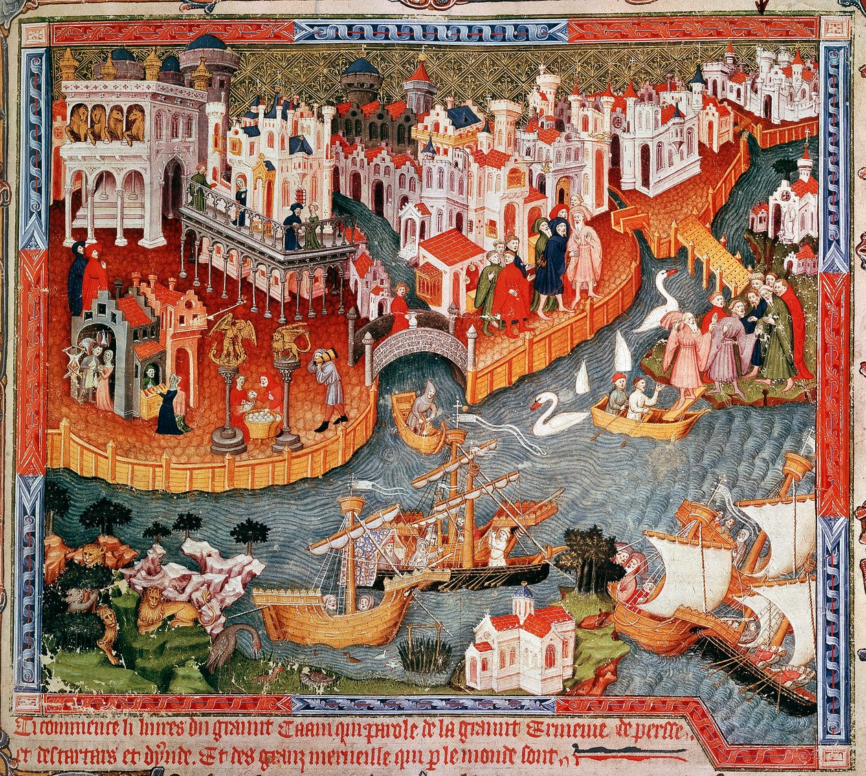Marco Polo purjehtimassa Venetsiasta vuonna 1271, 1400-luku tekijältä Unbekannt