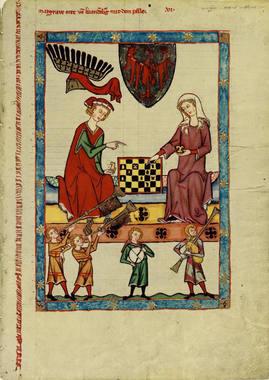 Brandenburgin markkreivi Otto IV pelaa shakkia Codex Manessesta, vuosina 1305-1340 tekijältä Unbekannt