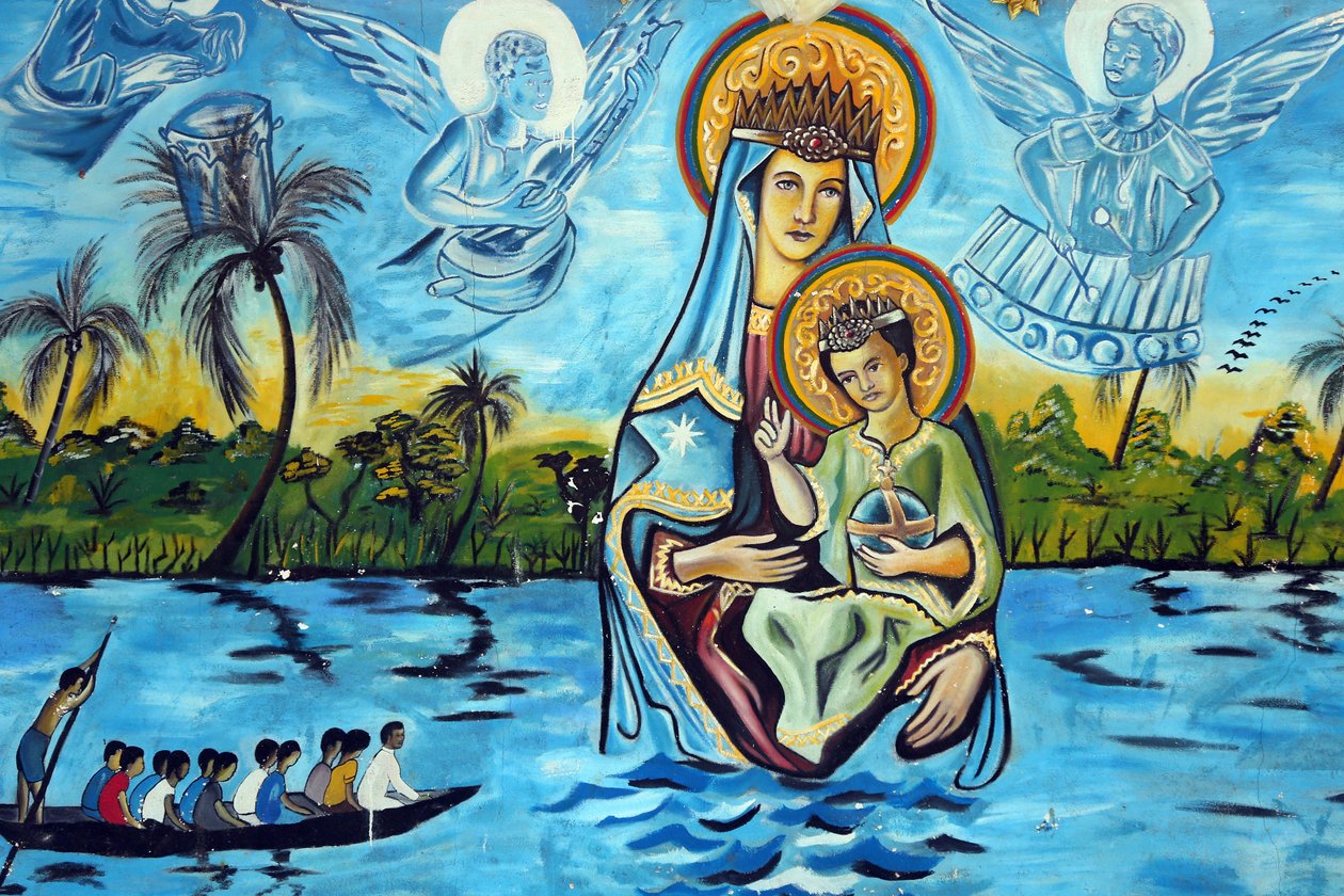Marian pyhäkkö, Togo-järven Neitsyt Maria. Togo-järven Neitsyt Maria. Seinämaalaus. Mennä tekijältä Unbekannt