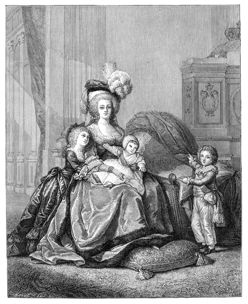 Marie Antoinette ja hänen lapsensa, c1787, 1885. tekijältä Unbekannt