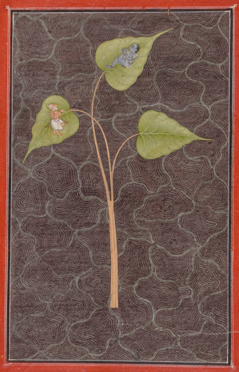 Markandeya katselemassa Krishnaa kosmisella valtamerellä, n. 1680. tekijältä Unbekannt