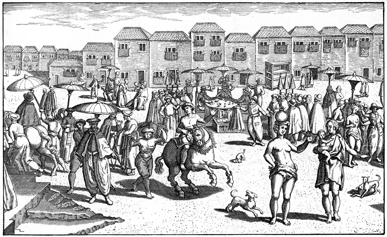 Markkinat Goassa, Intiassa, 1599 tekijältä Unbekannt