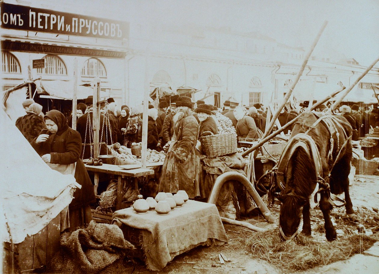 Markkinat Moskvoretskaja-penkereellä, Moskova, Venäjä, 1911 tekijältä Unbekannt