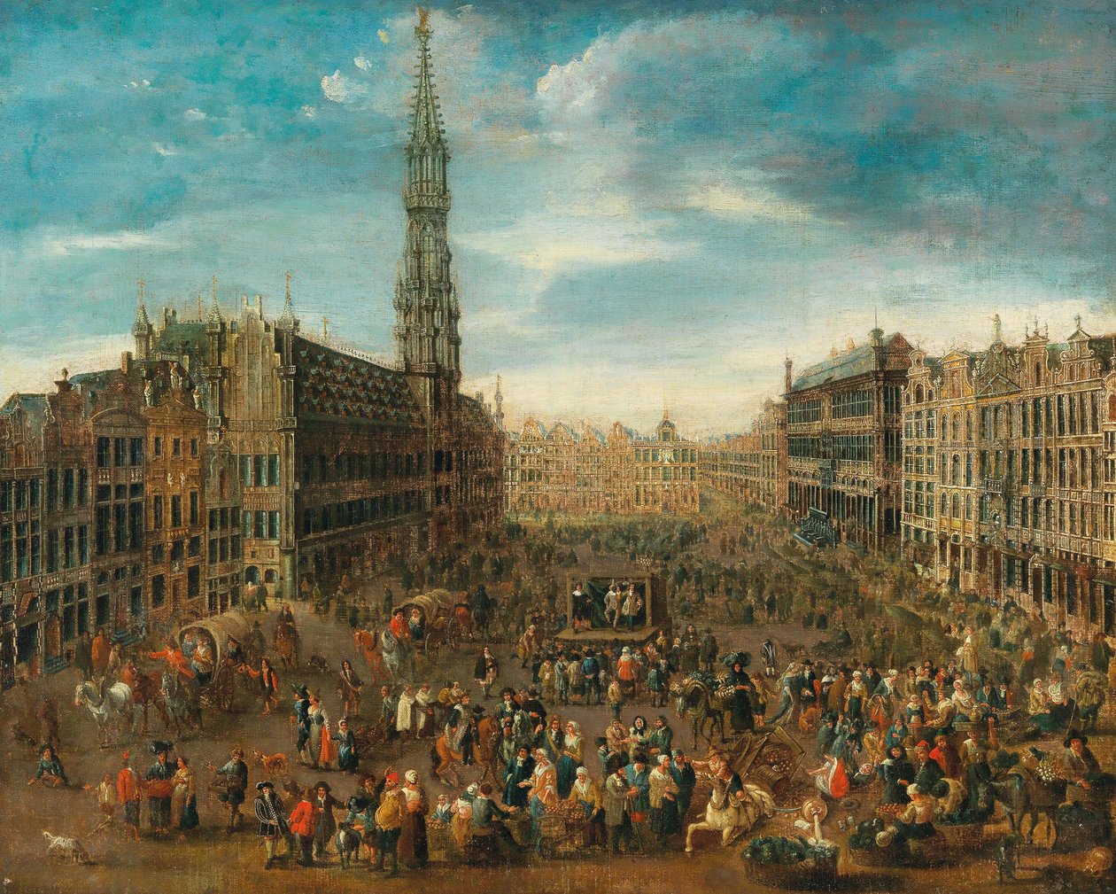 Markkinanäkymä Grand Place -aukiolla Brysselissä, n. 1670. tekijältä Unbekannt