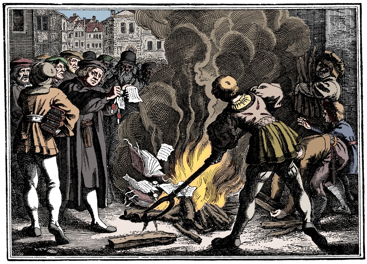 Martti Luther polttaa paavin bullan, 1520 tekijältä Unbekannt