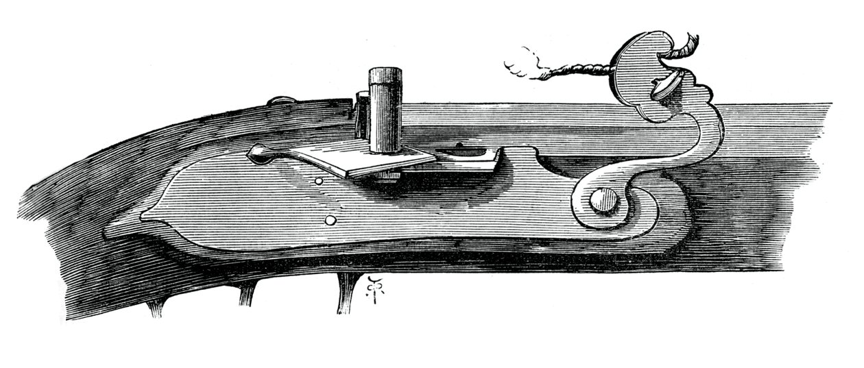 Matchlock, 1600-luvun loppu, Lontoon Towerista, vuodelta 1880 tekijältä Unbekannt
