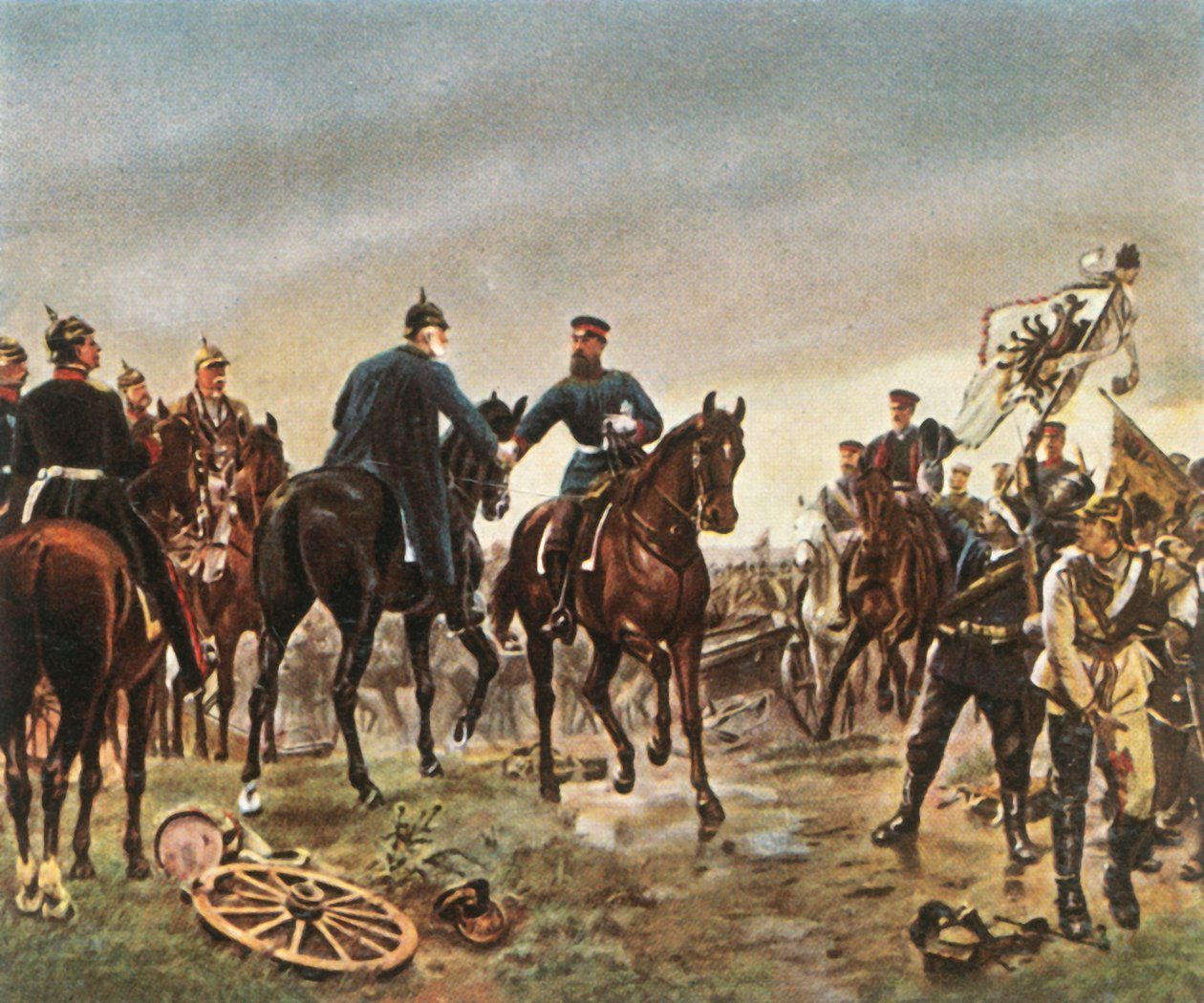 Kuningas Wilhelm I:n ja kruununprinssi Friedrich Wilhelmin tapaaminen Königgrätzissä, 3. heinäkuuta 1866, 1936. tekijältä Unbekannt