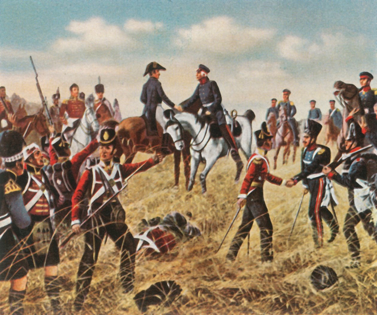 Wellingtonin ja Blücherin tapaaminen Waterloossa, 18. kesäkuuta 1815, 1936. tekijältä Unbekannt