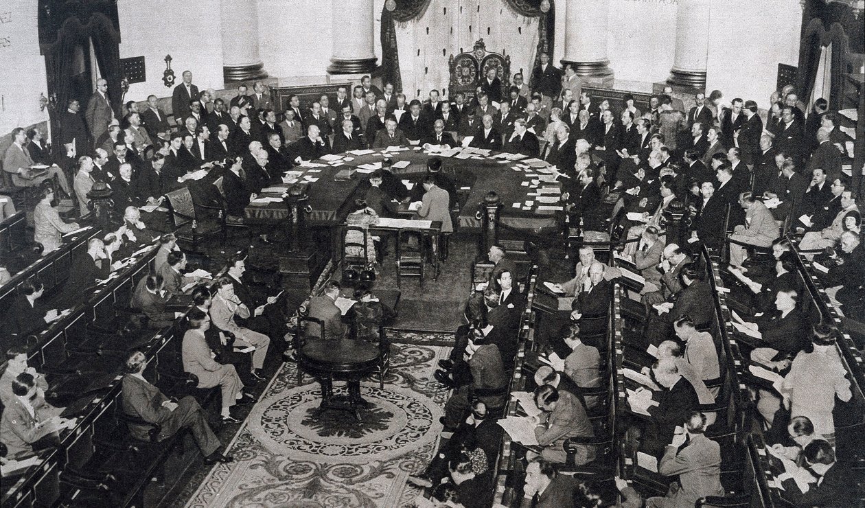 SDN:n tai Kansainliiton kokous 10.6.1929 senaatin palatsissa Madridissa, Espanjassa tekijältä Unbekannt