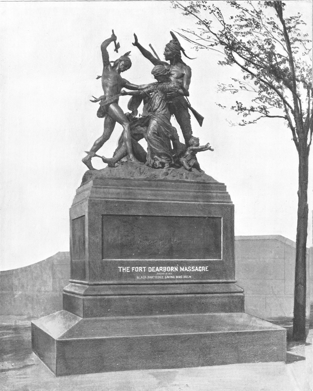 Fort Dearbornin joukkomurhan muistomerkki, Chicago, Illinois, USA, n. 1900. tekijältä Unbekannt