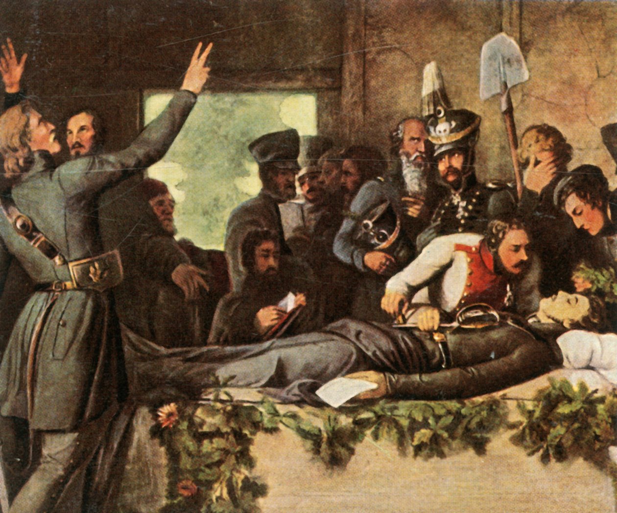Lützowin vapaajoukon miehet Körnerin ruumiin kanssa, 26. elokuuta 1813, 1936. tekijältä Unbekannt