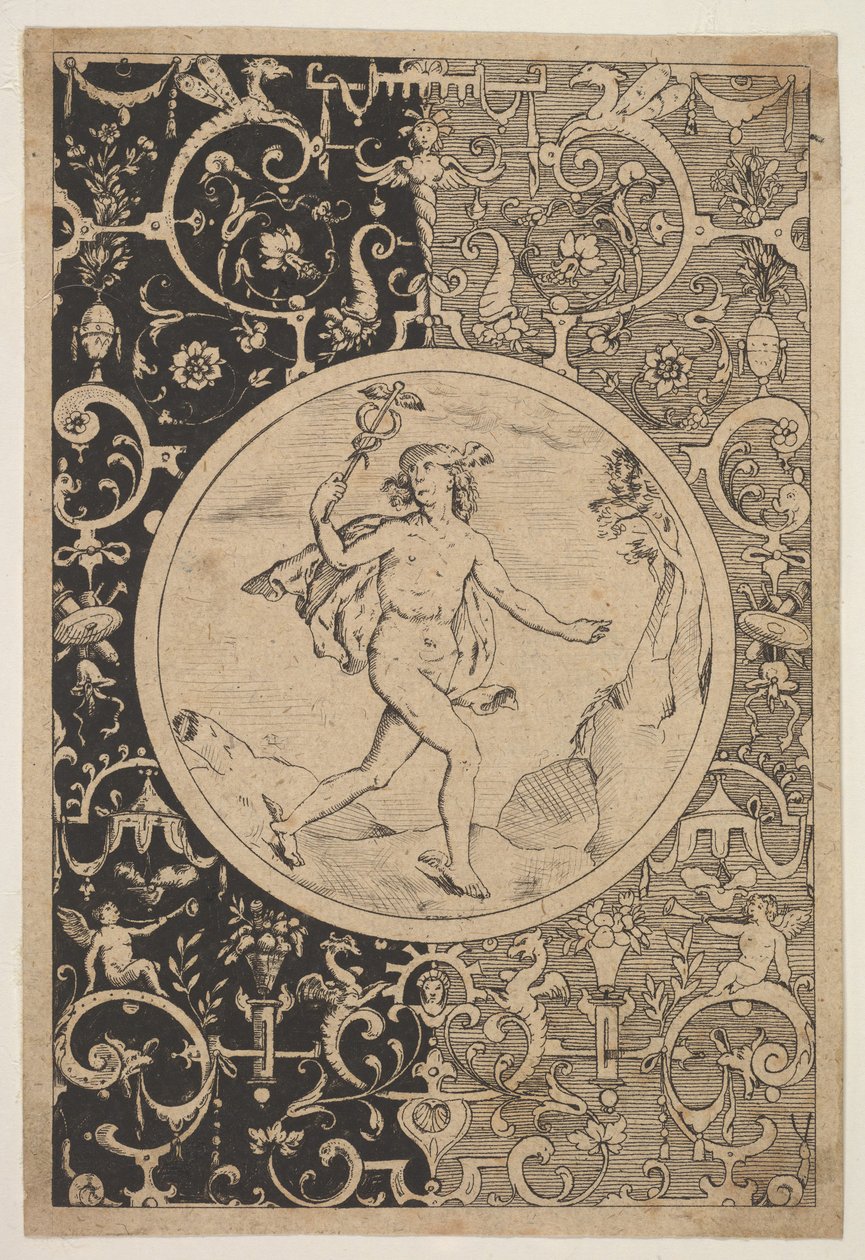 Mercury koristeellisessa kehyksessä groteskeilla, n. 1600-1630. tekijältä Unbekannt