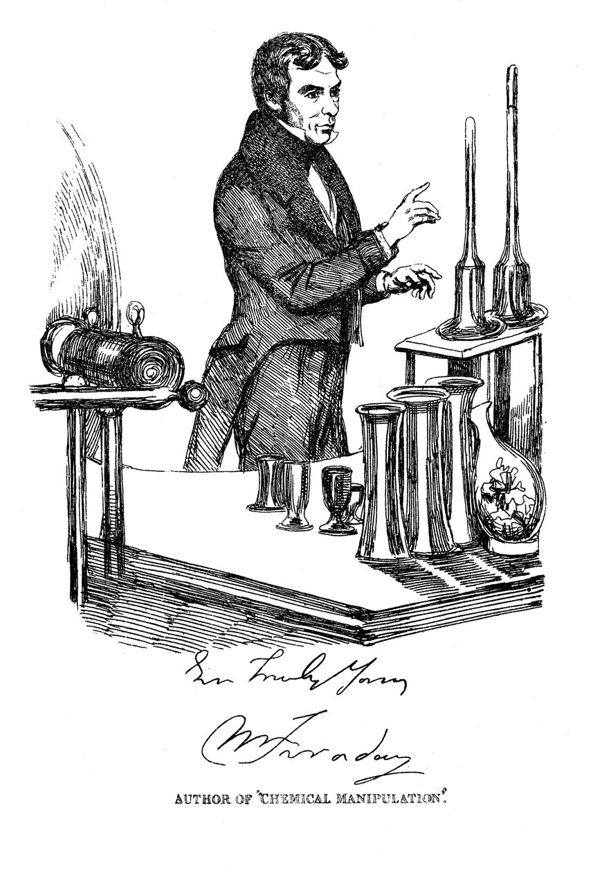 Michael Faraday luennoi Royal Institutionissa Lontoossa, vuonna 1835 tekijältä Unbekannt