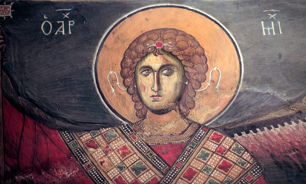 Arkkienkeli Mikael Bysanttilainen fresko Panagia tou Arakos -kirkosta 1100-luvun Kypros Maalatut kirkot Unescon sivusto Troodos, Kypros tekijältä Unbekannt