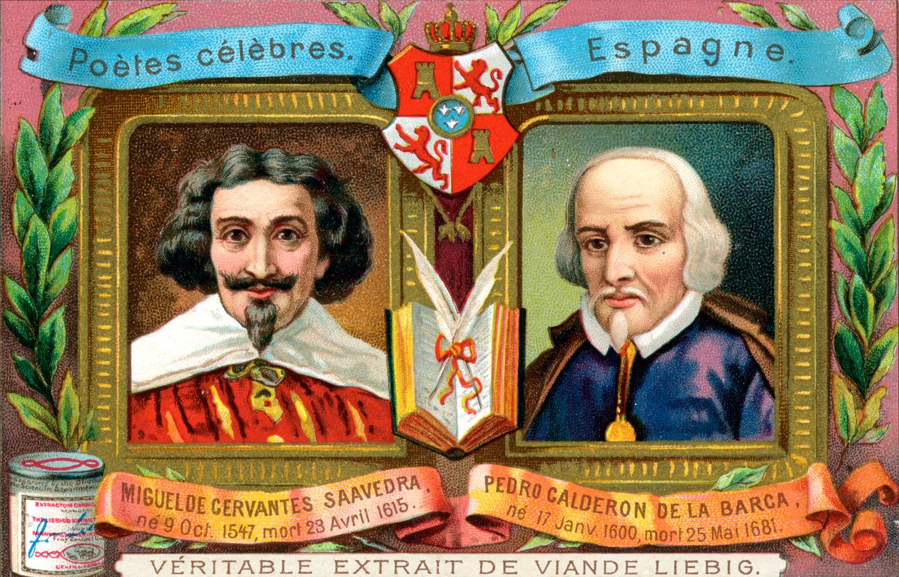 Miguel de Cervantes Saavedra ja Pedro Calderon De La Barca, c1900 tekijältä Unbekannt