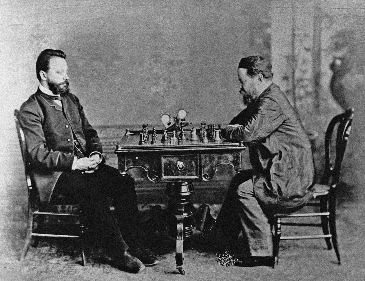 Mihail Chigorin 1850-1908 ja William Steinitz 1836-1900 Havannassa, 1880, 1880 tekijältä Unbekannt