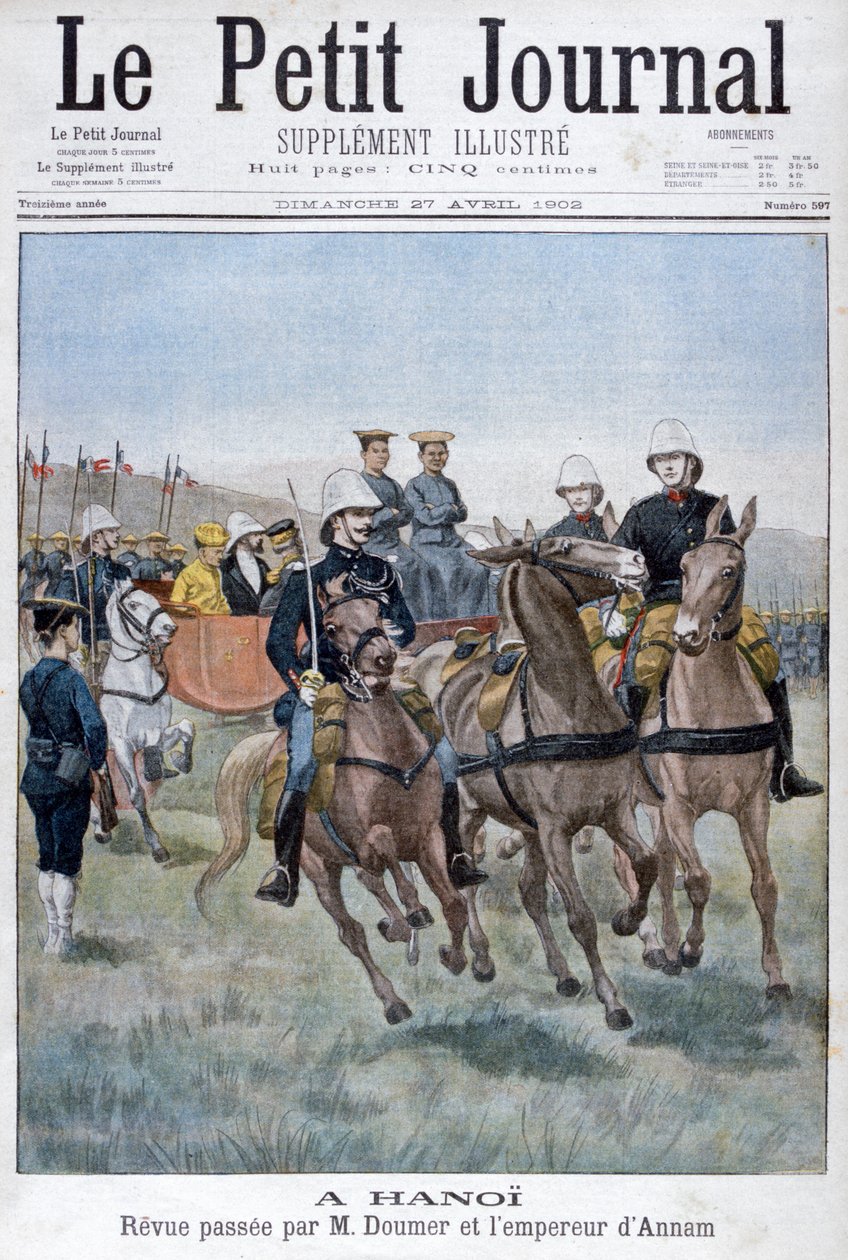 Sotilaskatsaus Paul Doumer ja Annamin keisari, Hanoi, Indokiina, 1902 tekijältä Unbekannt
