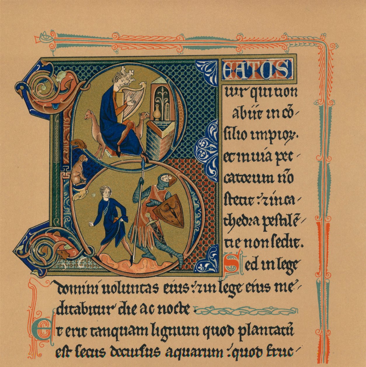Pienoiskirjain ja osa psalterin sivua, 1200-luku, 1901 tekijältä Unbekannt
