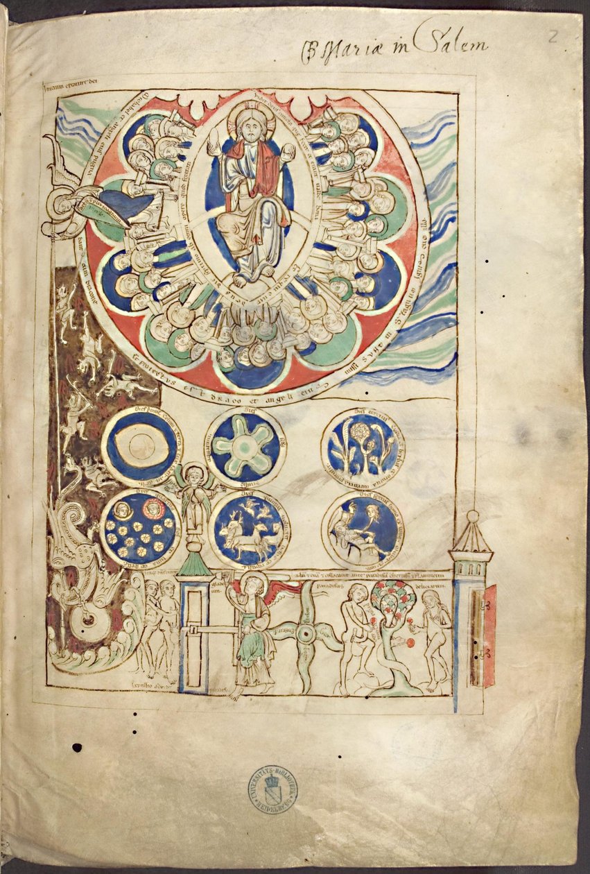 Pienoismalli Jumalan luomisen alku Liber Sciviasta, Hildegard of Bingen, noin 1220 tekijältä Unbekannt