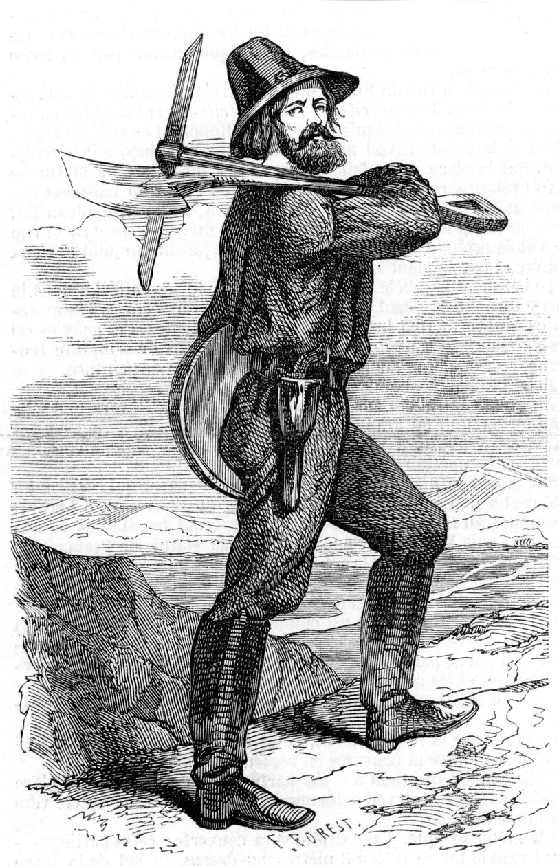 Kaivostutkija Kalifornian kultakentillä, 1853 tekijältä Unbekannt