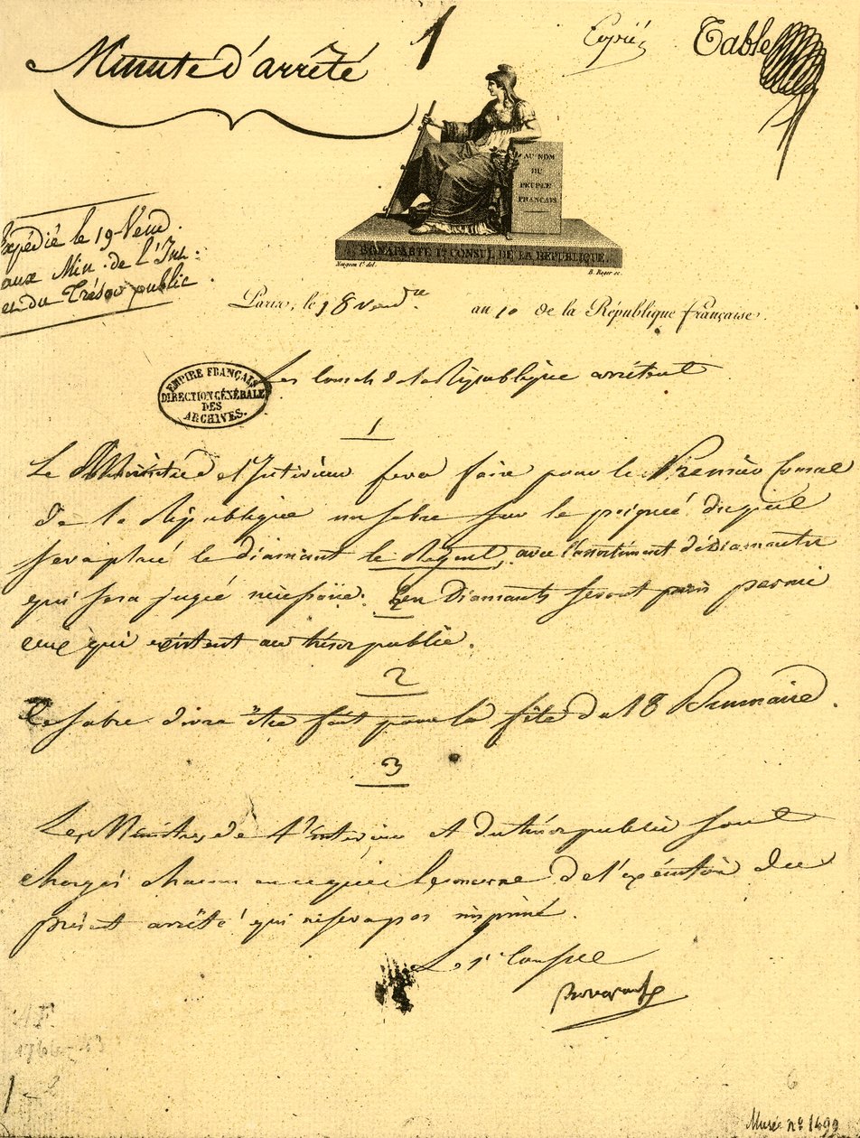 Ministeriön määräys...Saapelista ensimmäiselle konsulille, 10.10.1801, 1921. tekijältä Unbekannt