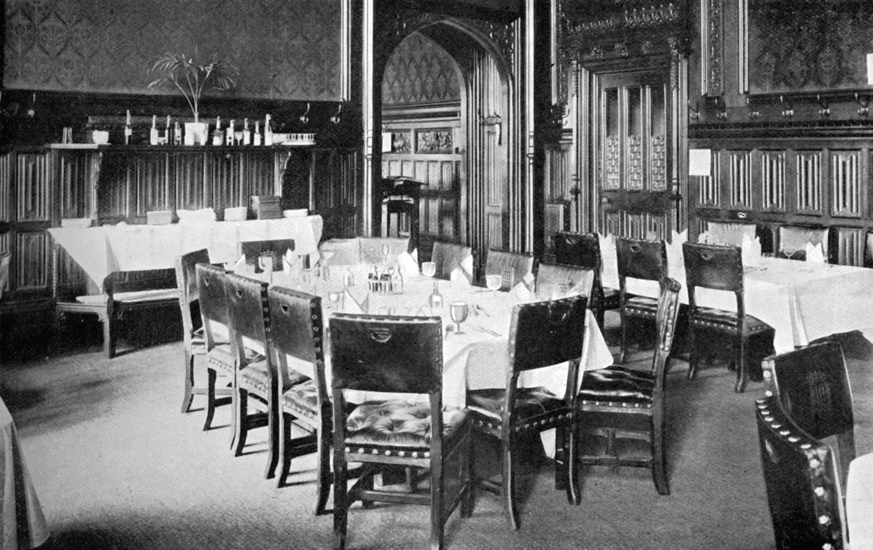 Ministers Table, alahuoneen ruokasali, Westminsterin palatsi, Lontoo, n. 1905 tekijältä Unbekannt