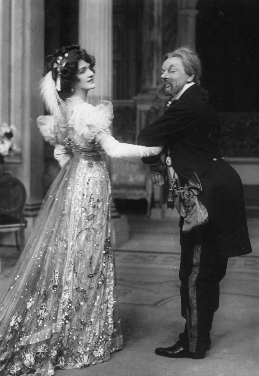 Neiti Lily Elsie ja herra George Graves elokuvassa The Merry Widow, 1900-luku tekijältä Unbekannt