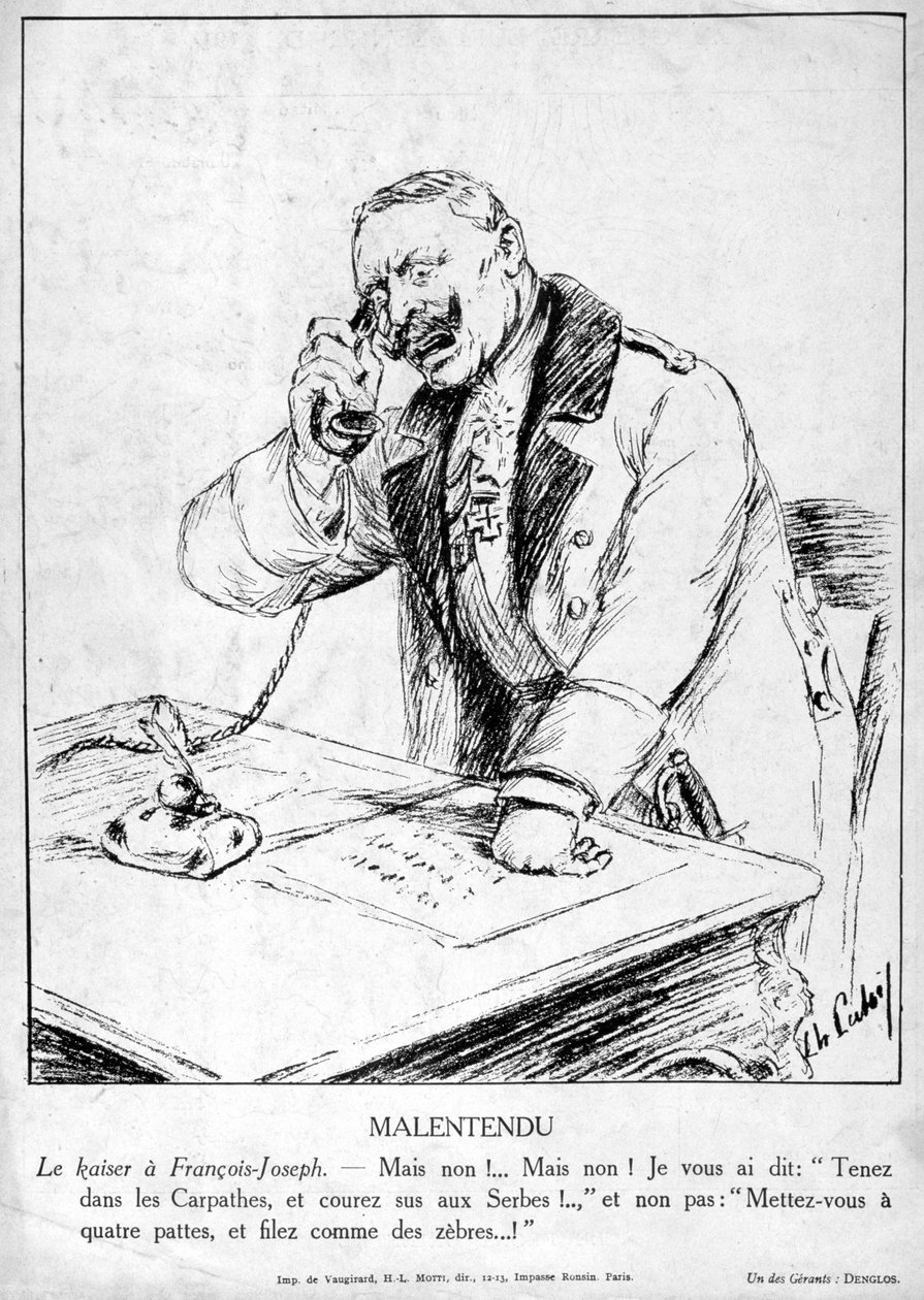 Väärinkäsitys, karikatyyrit Saksan Guillaume II:sta, 1915 tekijältä Unbekannt