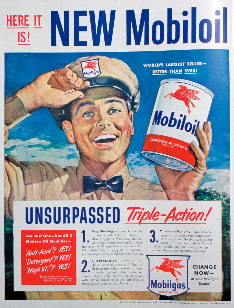 Mobiloil-moottoriöljyilmoitus, 1949 tekijältä Unbekannt