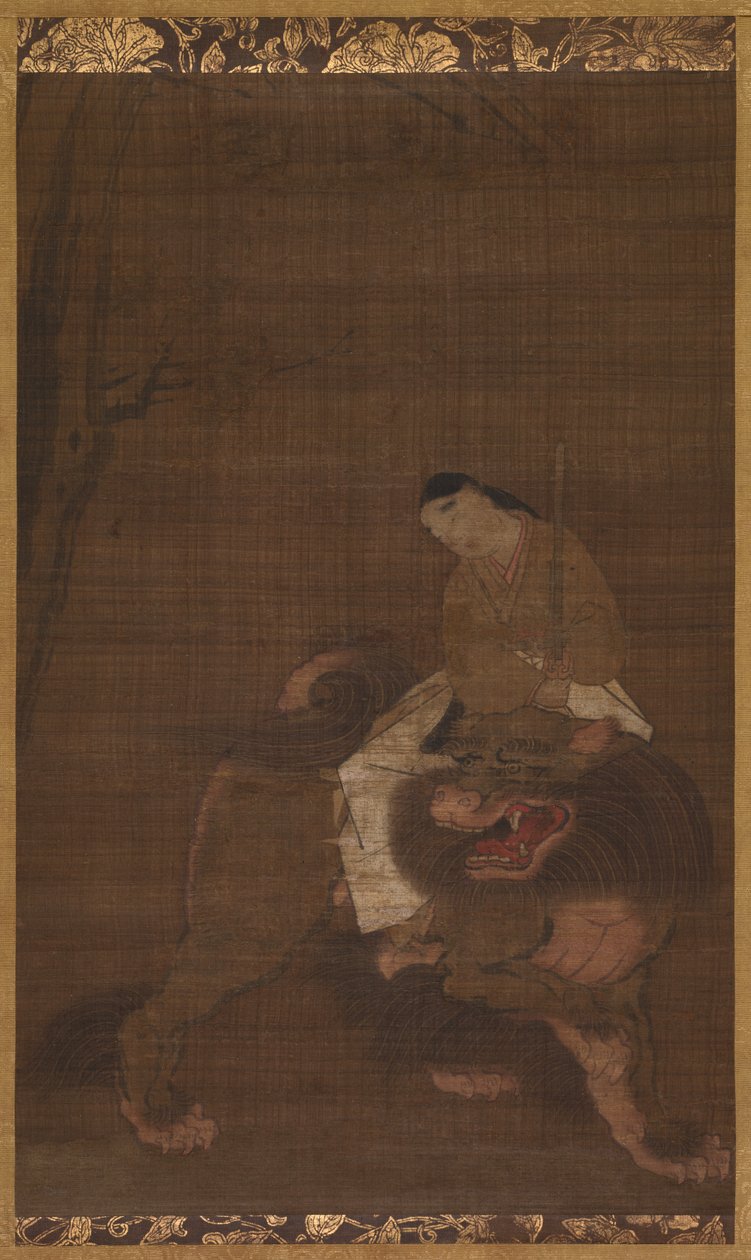 Monju lapsena ratsastaa leijonalla, 1392-1573. tekijältä Unbekannt