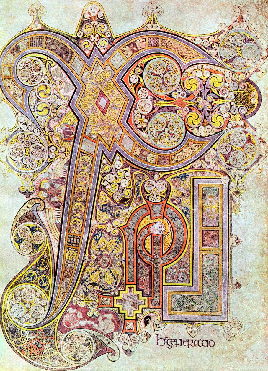 Monogrammisivu Book of Kells Christi Autem Generatiosta, c800 tekijältä Unbekannt