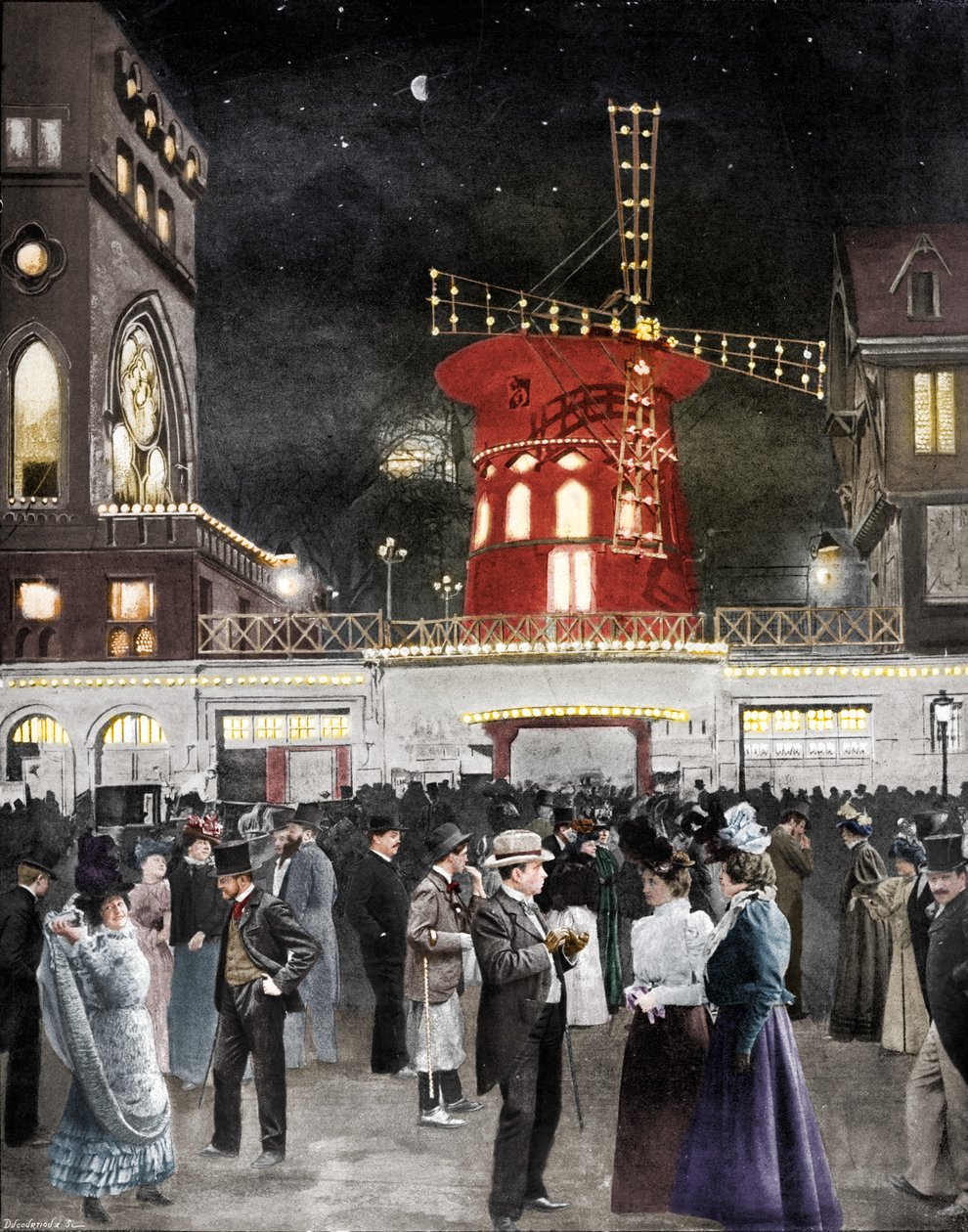 Montmartre S huvittaa Moulin Rougen uloskäyntiä, 1900 tekijältä Unbekannt
