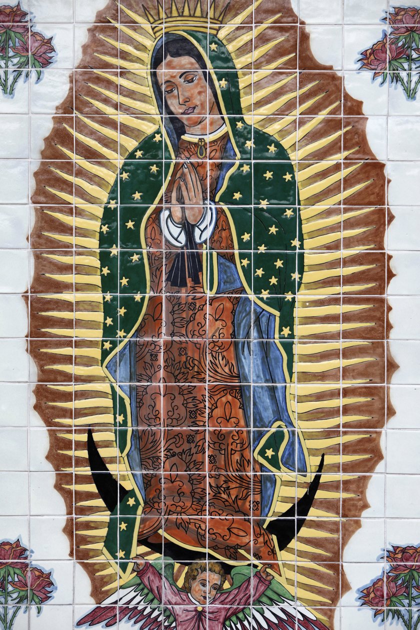 Guadalupen Neitsyt Marian mosaiikki Nombre de Diosin lähetyskentällä, Saint Augustine, USA tekijältä Unbekannt