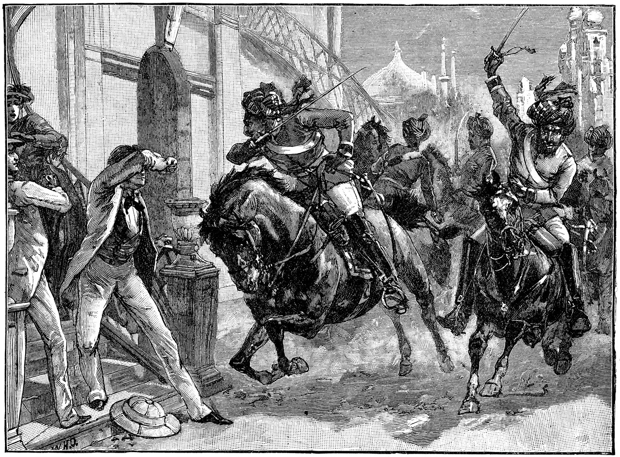 Kapinalliset Sepoys ryntäilevät Delhin kaduilla, Intian kapina, toukokuu 1857 c1895 tekijältä Unbekannt