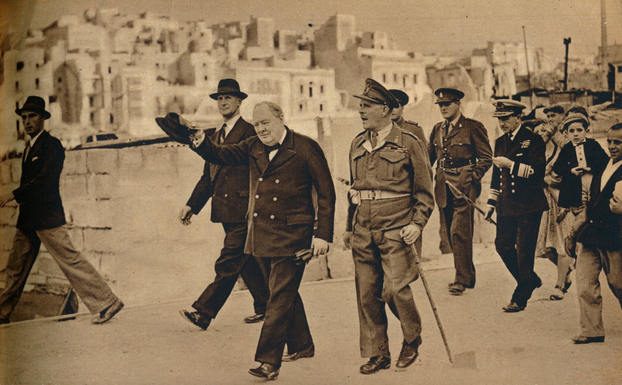 Herra Churchill soitti Maltalle, missä hänet nähdään marsalkka Lord Gortin kanssa, 1943-1944 tekijältä Unbekannt